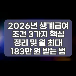 2026년 생계급여 조건 3가지 핵심 정리 및 월 최대 183만 원 받는 법